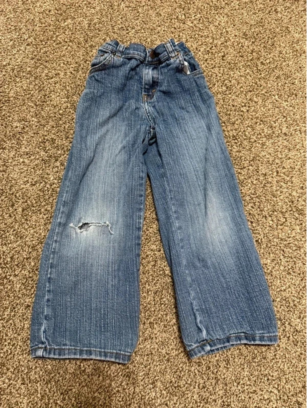 Vintage Levi Strauss Girls 5T Blue Denim Wide Leg Jeans Elastic Waist Distressed